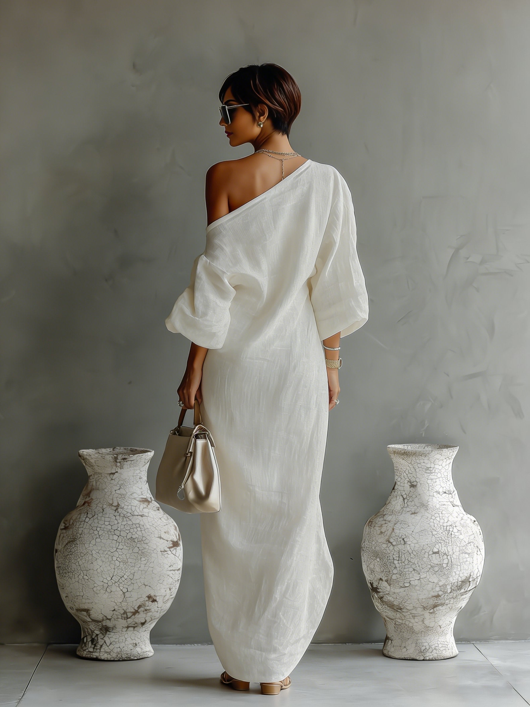 Lisa | Dames Linnen One-Shoulder Maxi Jurk