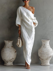 Lisa | Dames Linnen One-Shoulder Maxi Jurk