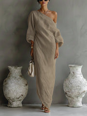 Lisa | Dames Linnen One-Shoulder Maxi Jurk