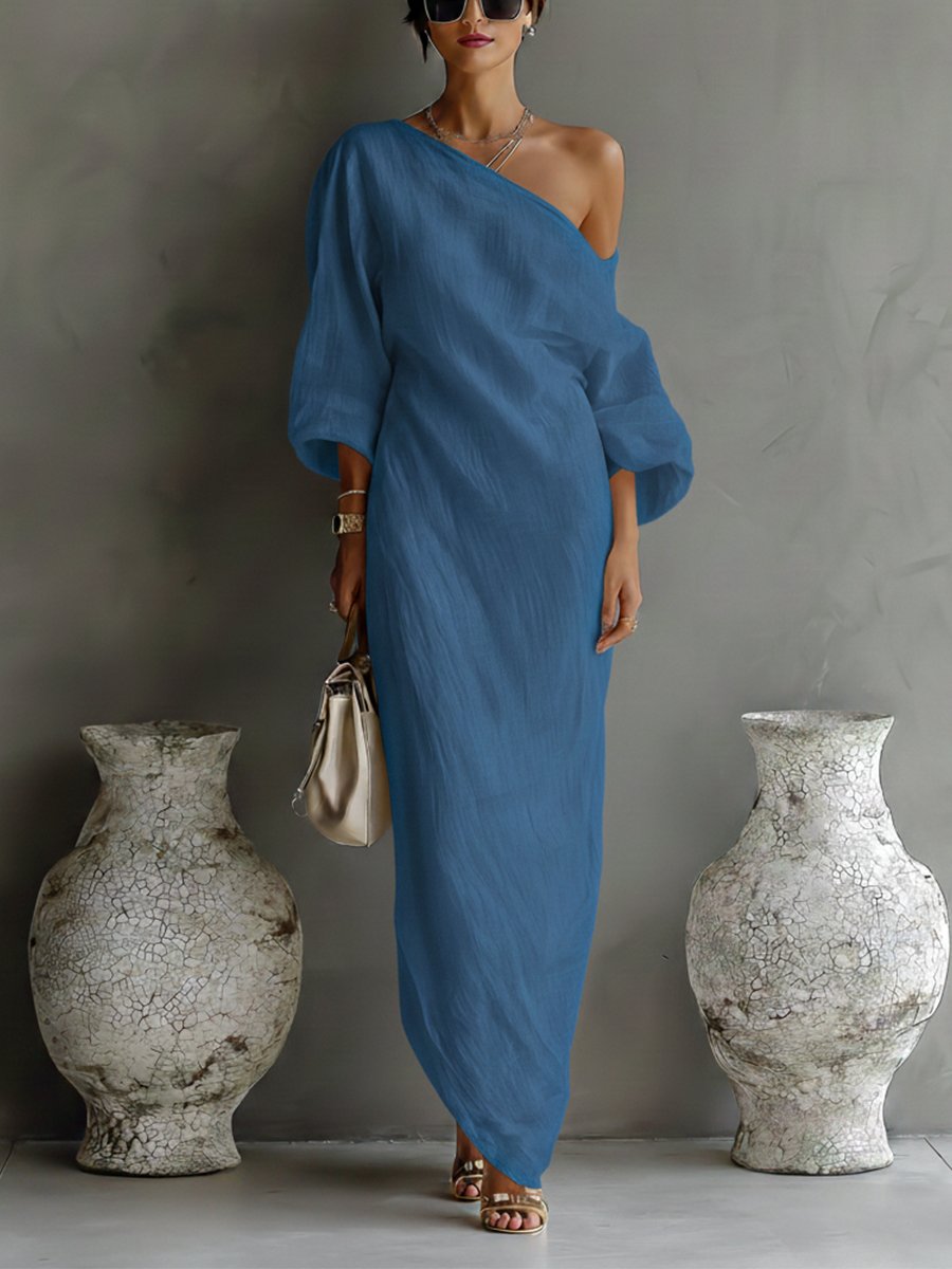 Lisa | Dames Linnen One-Shoulder Maxi Jurk