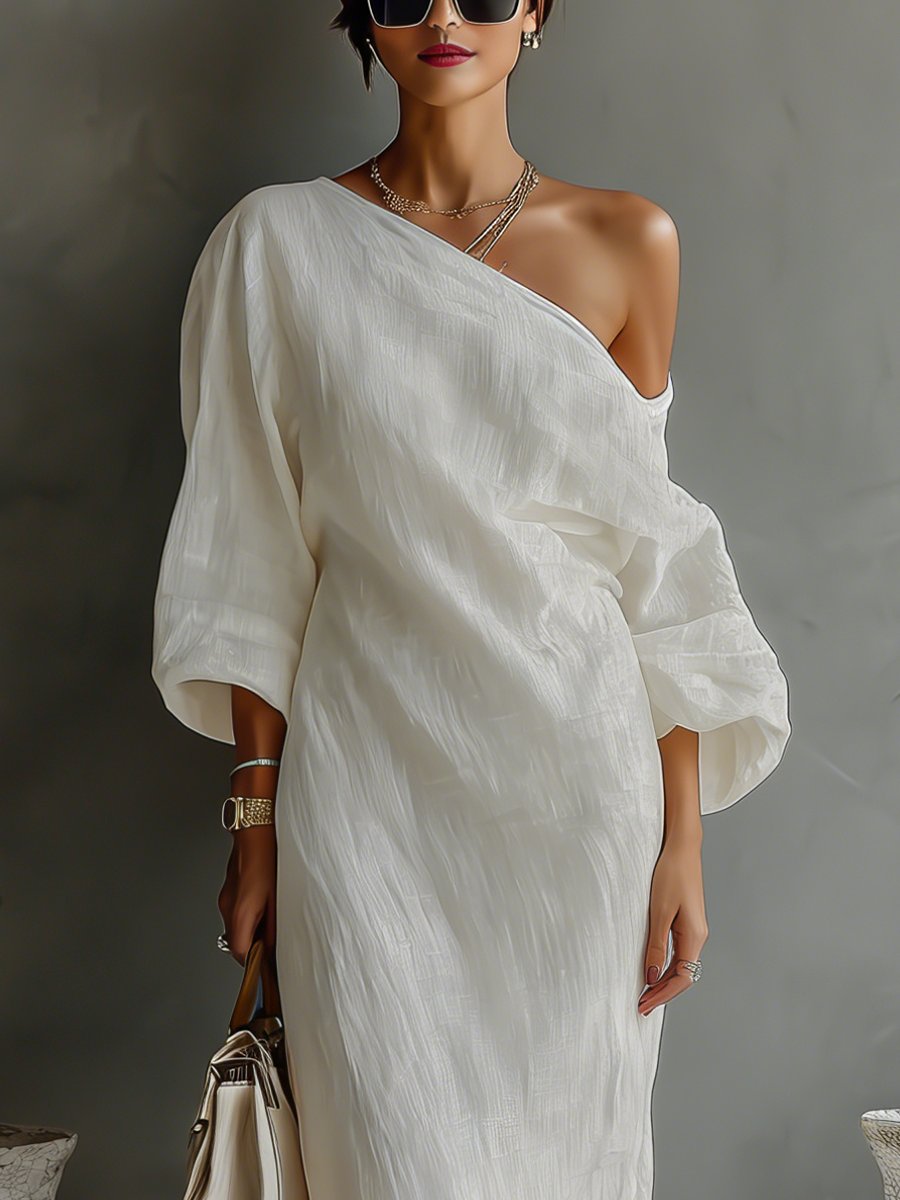 Lisa | Dames Linnen One-Shoulder Maxi Jurk