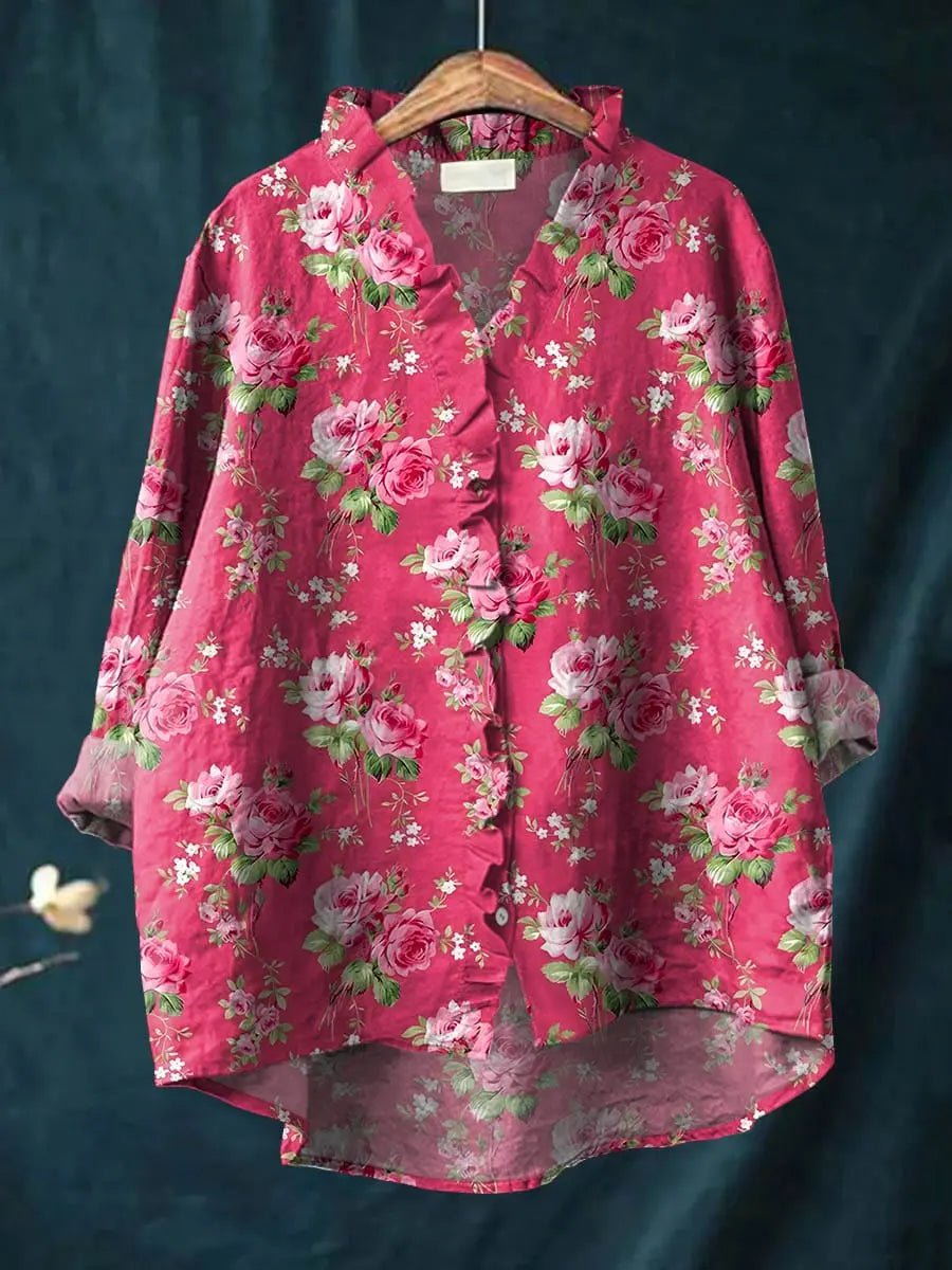 Emma | Dames Linnen Ruches Blouse Bloemenprint Relaxed Fit