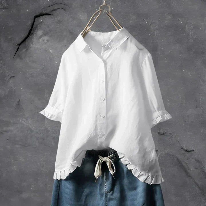 Roos | Dames Linnen Ruffle Mouwen Button-Down Overhemd