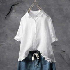 Roos | Dames Linnen Ruffle Mouwen Button-Down Overhemd