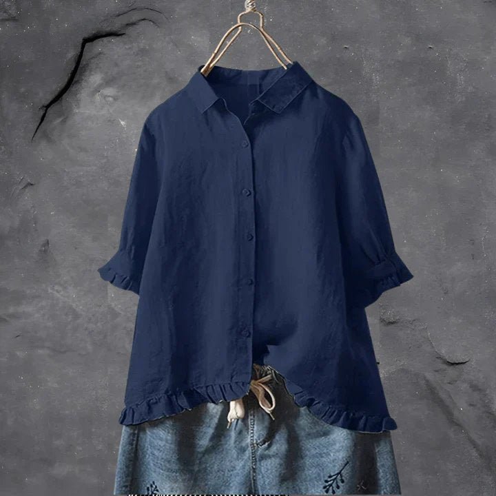 Roos | Dames Linnen Ruffle Mouwen Button-Down Overhemd