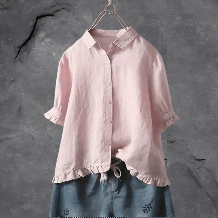 Roos | Dames Linnen Ruffle Mouwen Button-Down Overhemd