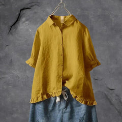 Roos | Dames Linnen Ruffle Mouwen Button-Down Overhemd