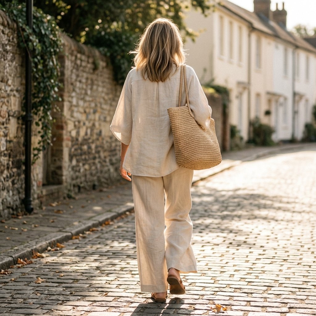 Nora | Dames Linnen Set Kimono Mouwen Mandarin Kraag Wijde Pijpen