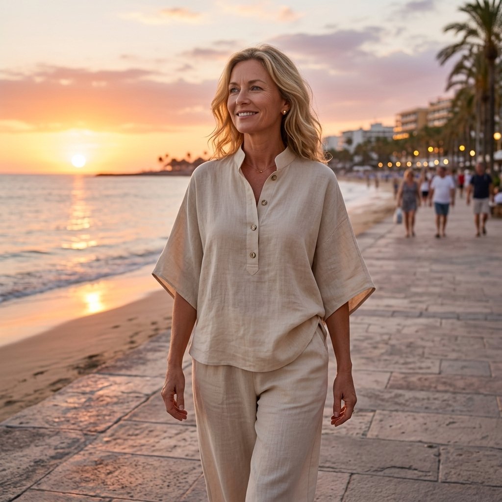 Nora | Dames Linnen Set Kimono Mouwen Mandarin Kraag Wijde Pijpen