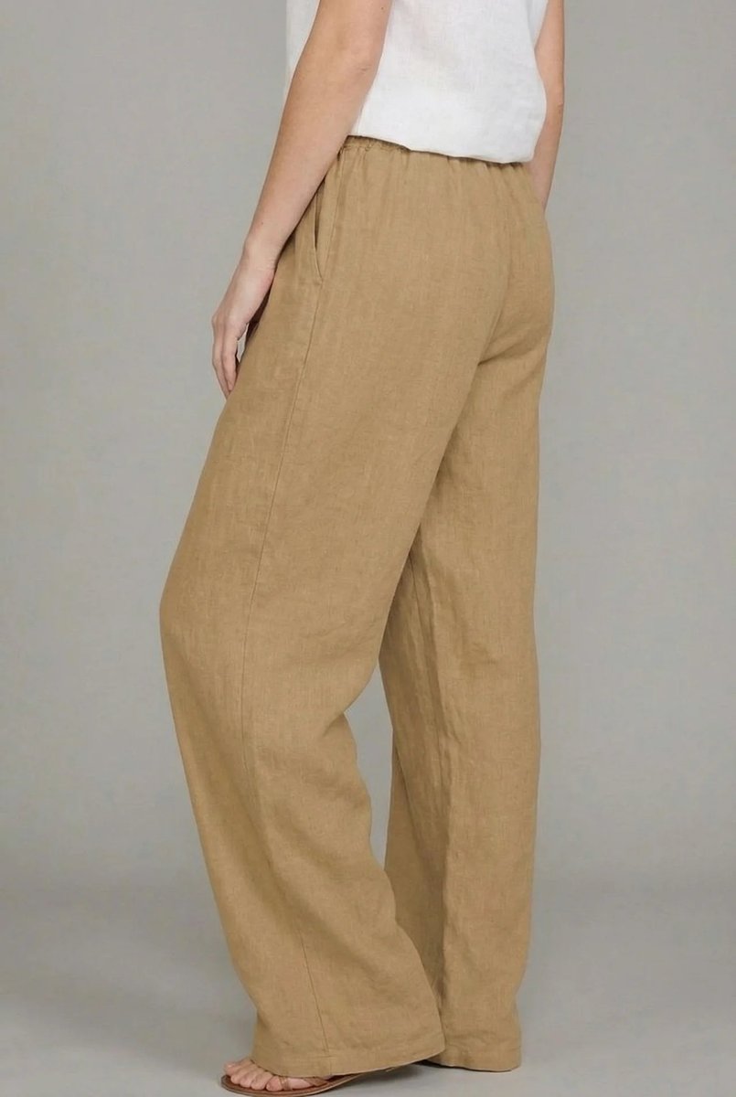 Sara | Dames Linnen Wide Leg Pants Elastische Taille Zomerbroek