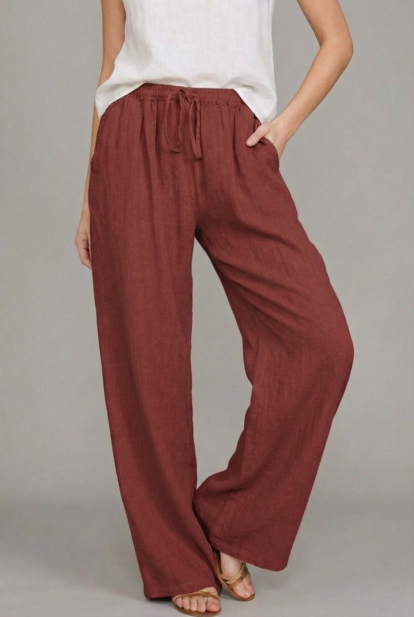 Sara | Dames Linnen Wide Leg Pants Elastische Taille Zomerbroek