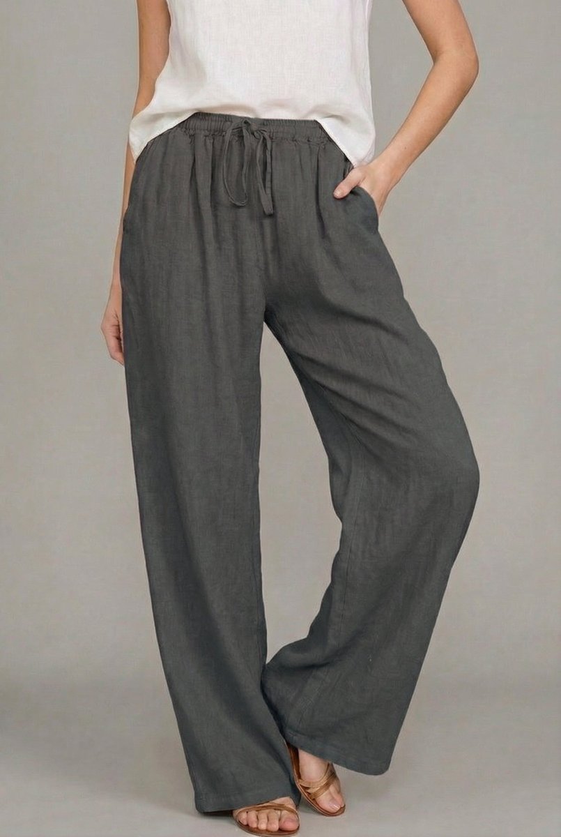 Sara | Dames Linnen Wide Leg Pants Elastische Taille Zomerbroek