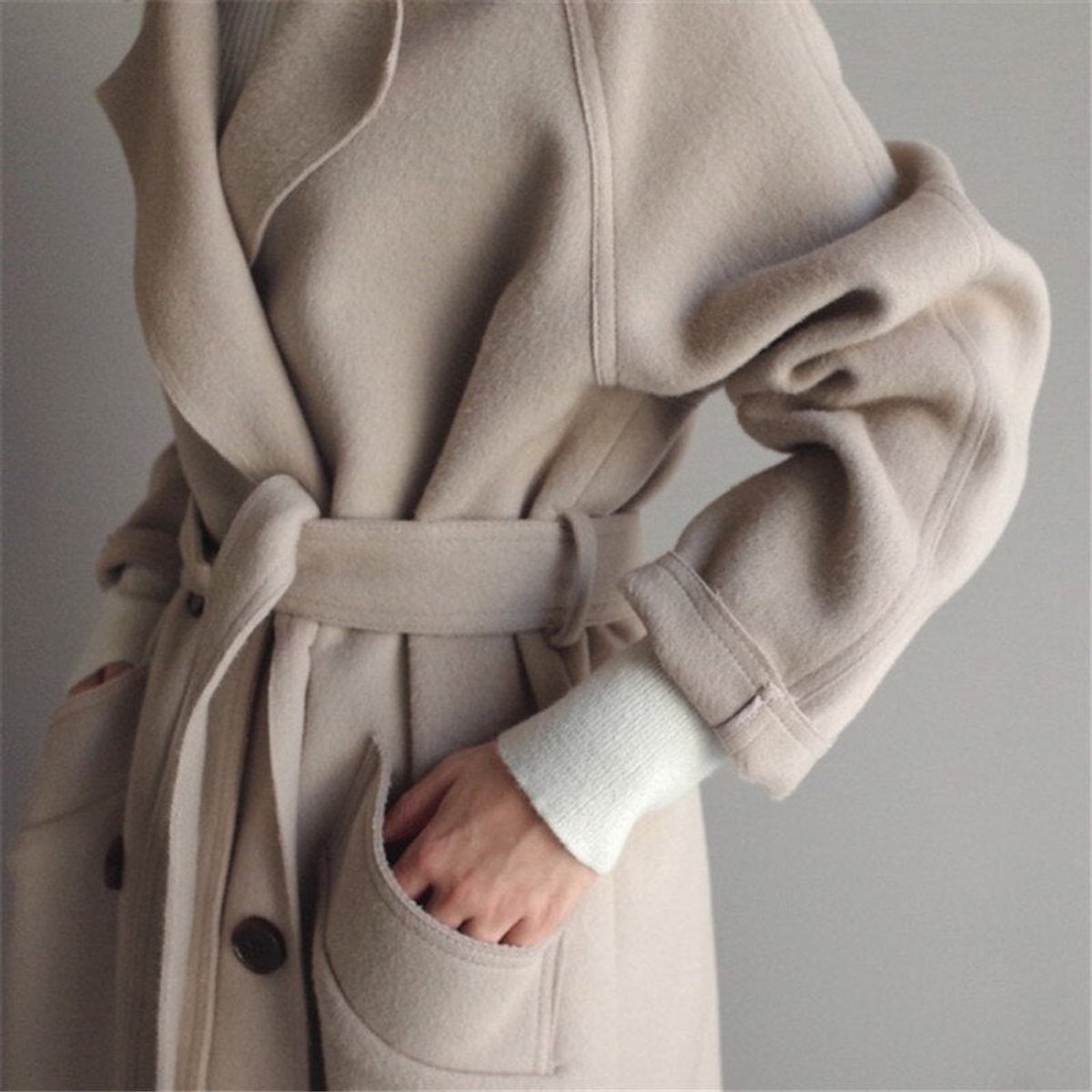Lieke | Dames Longline Dubbelknoop Kasjmier Women Coat Oversized