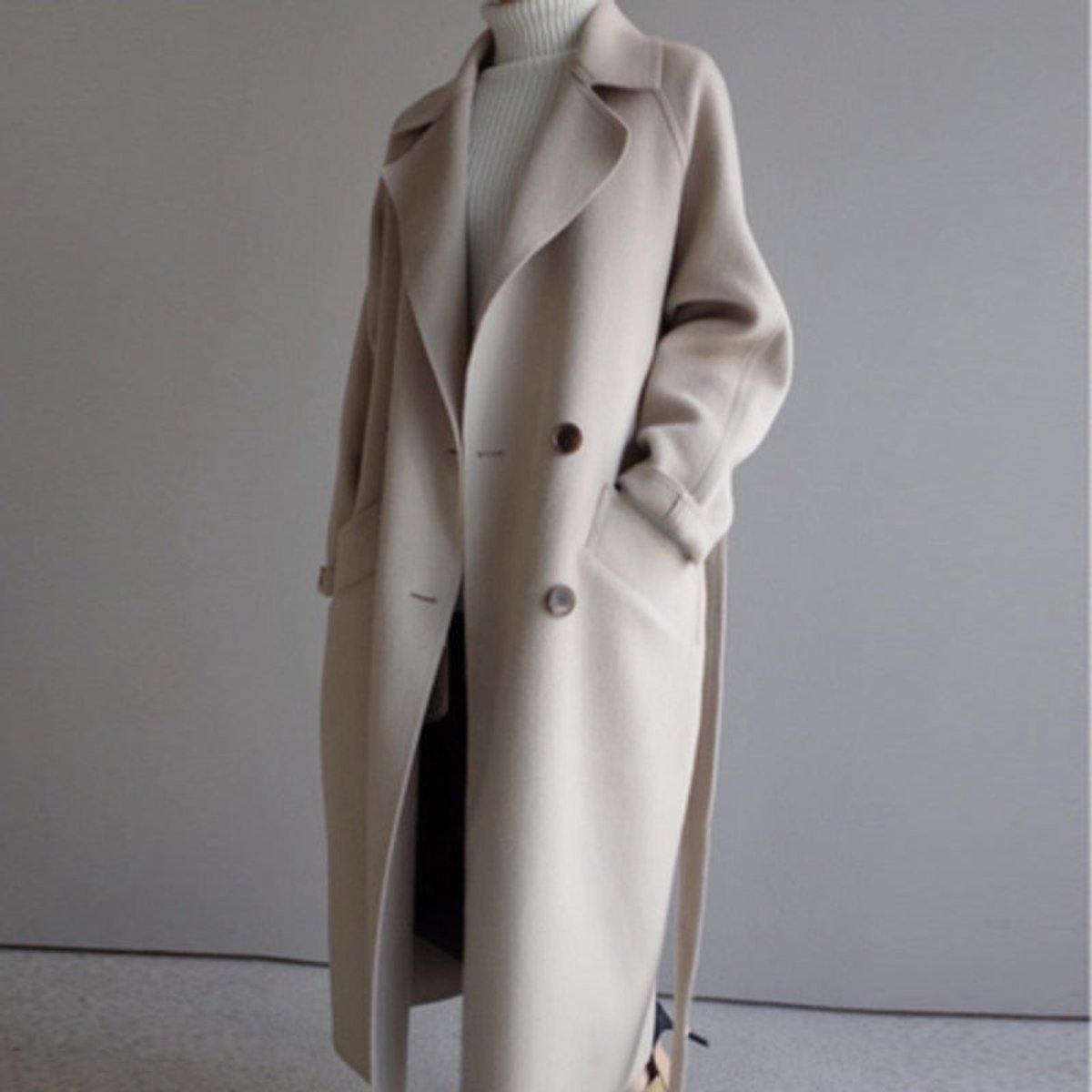 Lieke | Dames Longline Dubbelknoop Kasjmier Women Coat Oversized