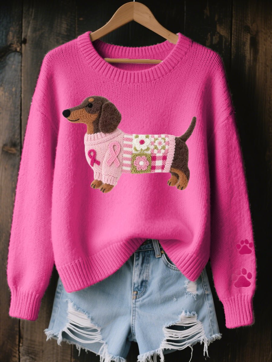 Fleur | Dames Losjes Zittende Dackel Patchwork Knit Sweater
