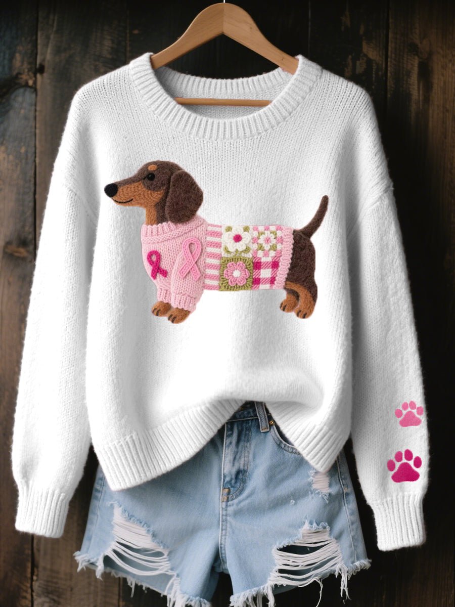 Fleur | Dames Losjes Zittende Dackel Patchwork Knit Sweater
