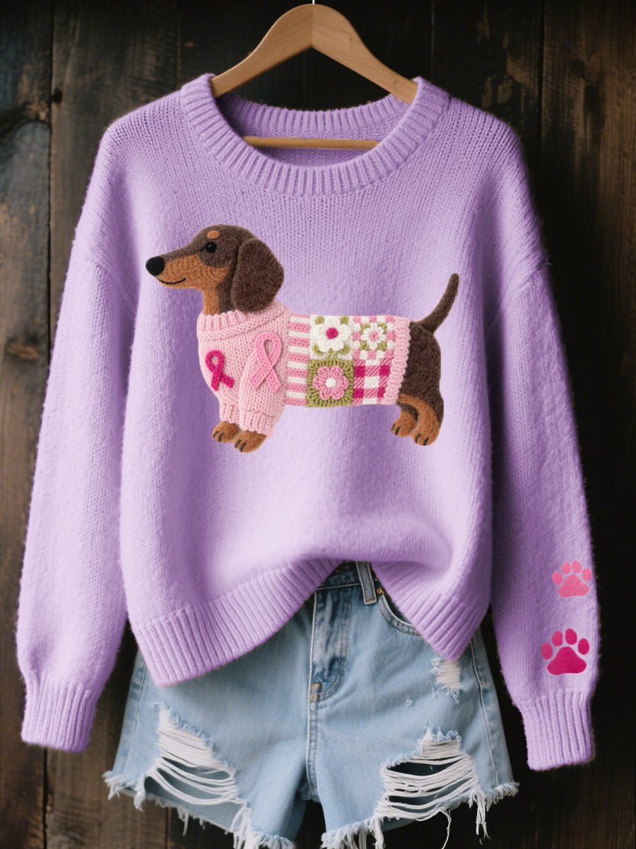 Fleur | Dames Losjes Zittende Dackel Patchwork Knit Sweater