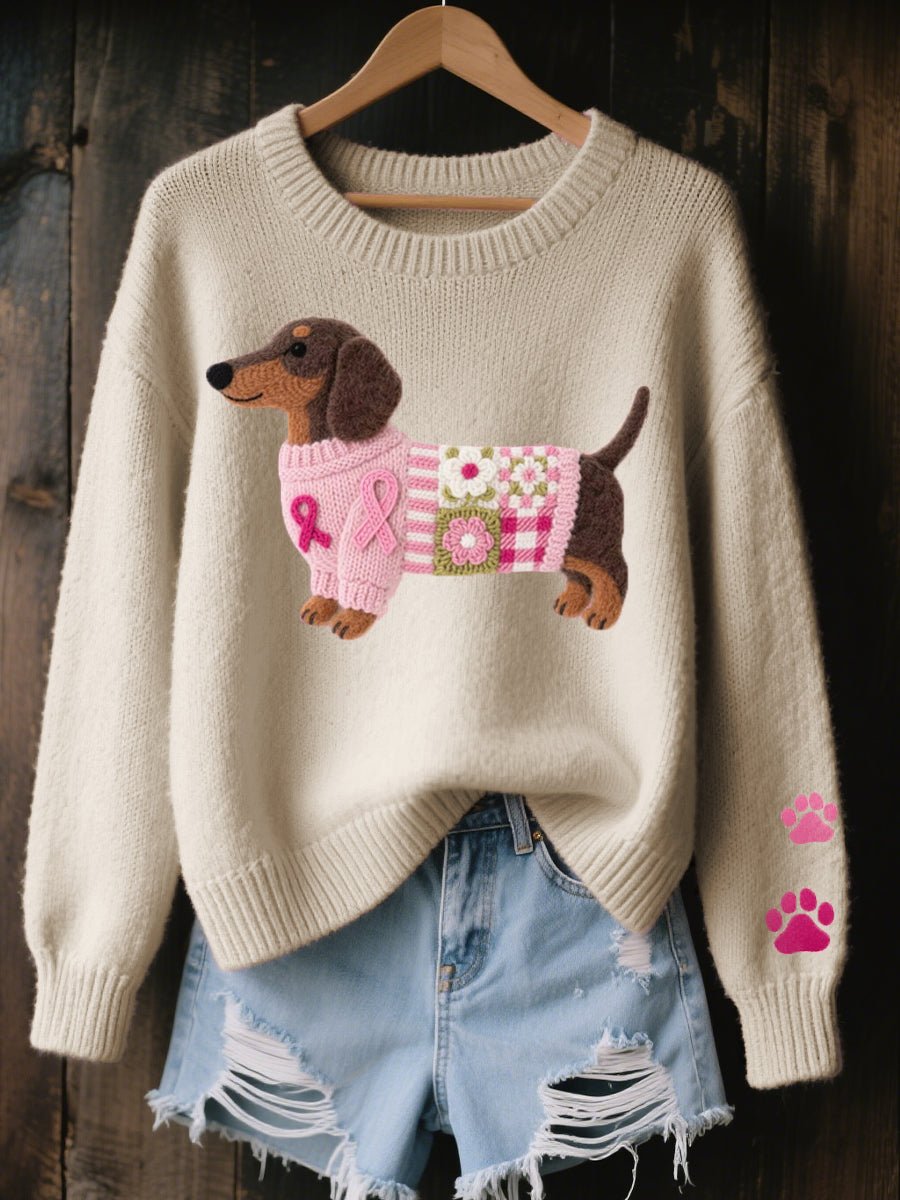 Fleur | Dames Losjes Zittende Dackel Patchwork Knit Sweater