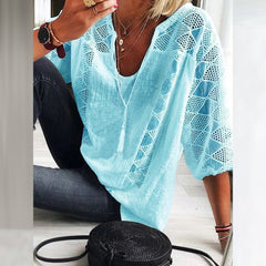 Sanne | Dames Losse Boho Blouse Driekwart Mouw Haakwerk Detail