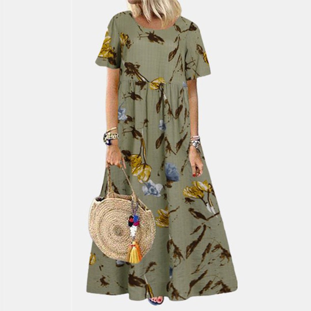 Fleur | Dames Losvallende Bloemenprint Maxi-jurk Korte Mouwen