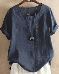 Emma | Dames Losvallende Linnen Blouse Asymmetrische Knoopsluiting