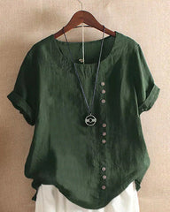 Emma | Dames Losvallende Linnen Blouse Asymmetrische Knoopsluiting