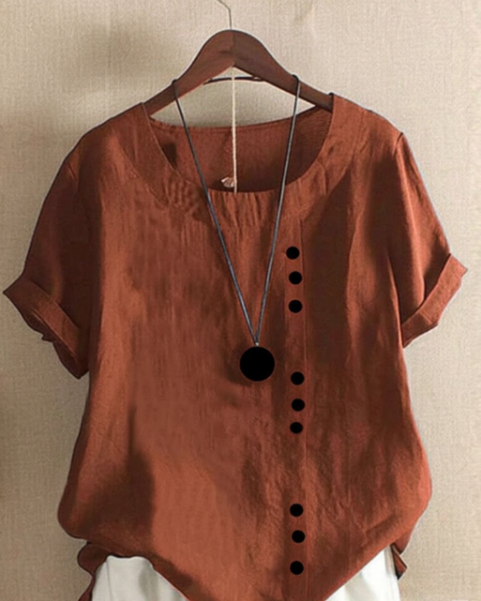 Emma | Dames Losvallende Linnen Blouse Asymmetrische Knoopsluiting