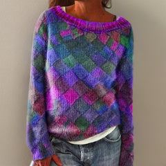 Elin | Dames Losvallende Ruitpatroon Knit Sweater Pullover