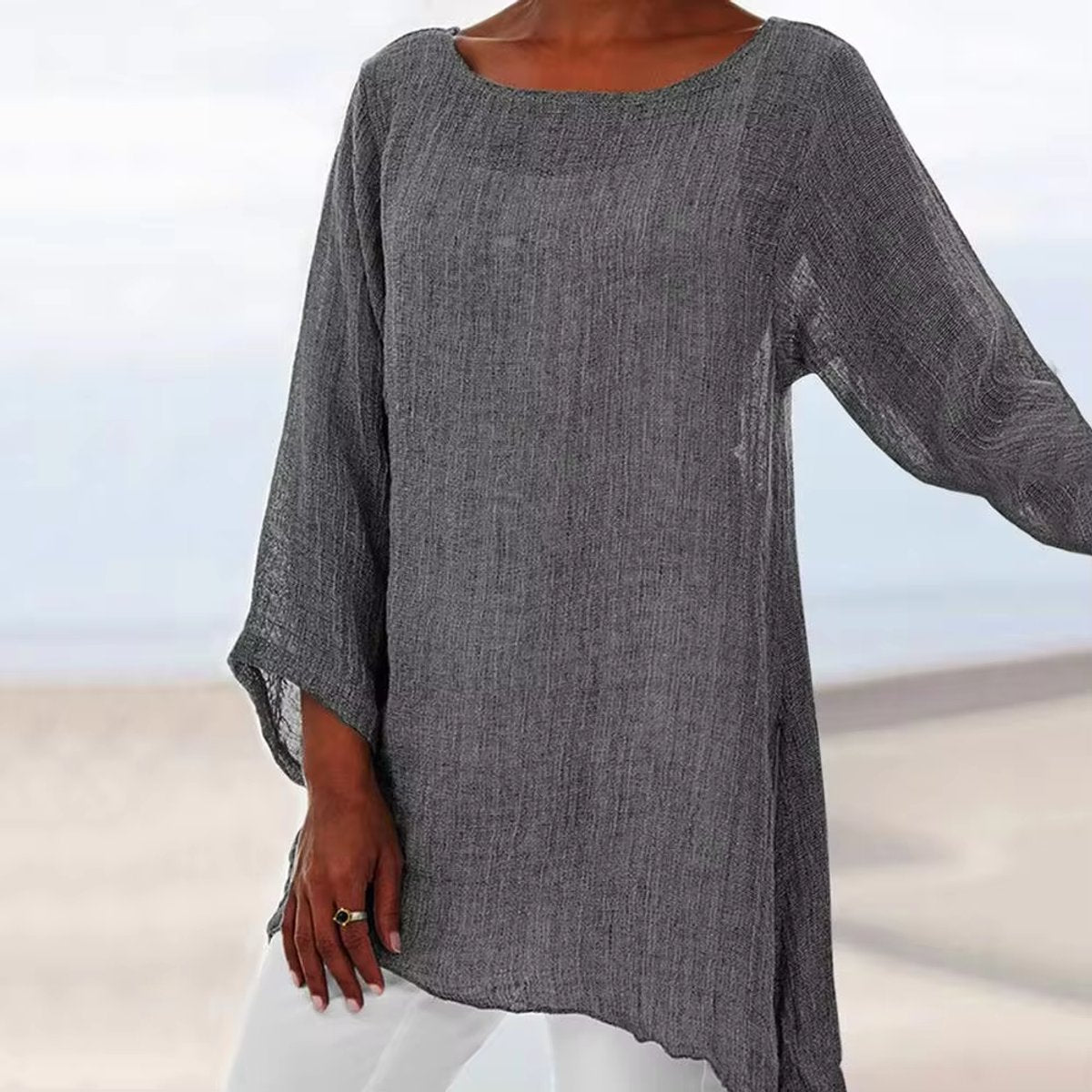 Sanne | Dames Luchtig Linnen Oversized Longsleeve Top