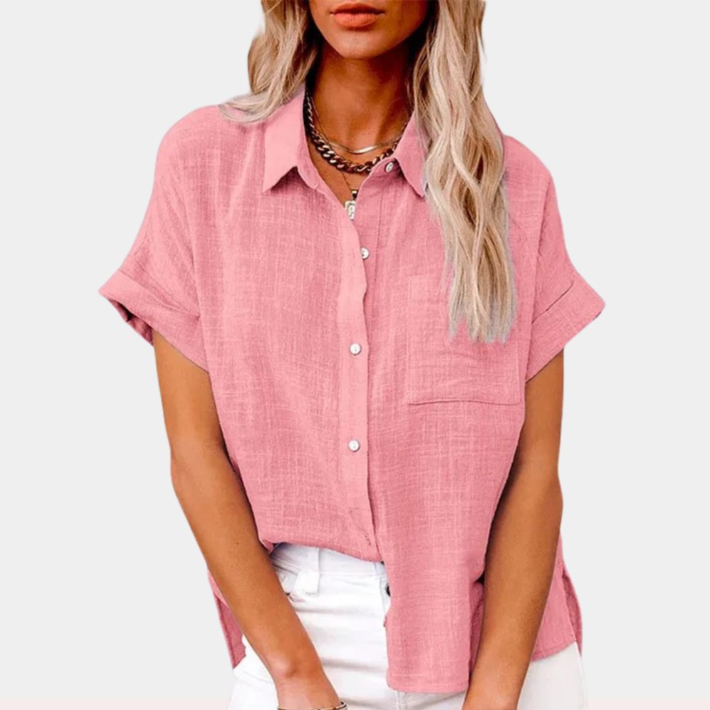 Roos | Dames Luchtige Korte Mouw Button-Down Blouse