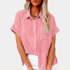 Roos | Dames Luchtige Korte Mouw Button-Down Blouse