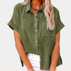 Roos | Dames Luchtige Korte Mouw Button-Down Blouse