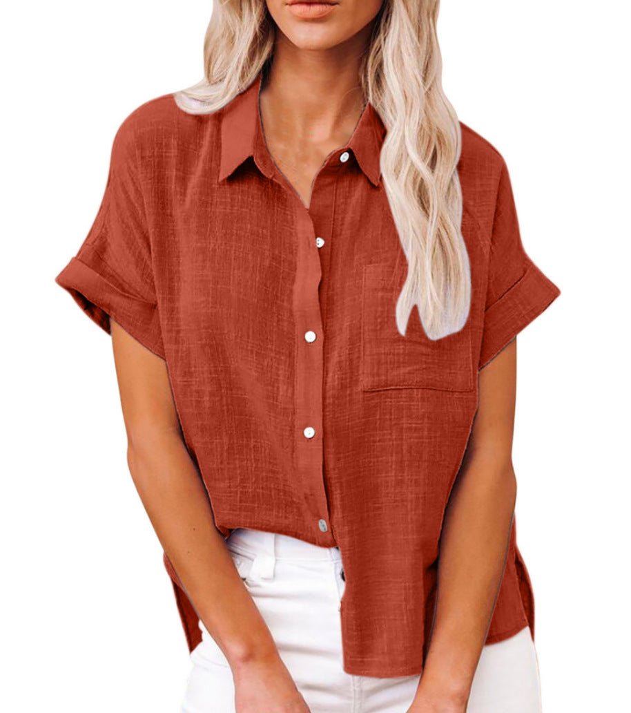 Roos | Dames Luchtige Korte Mouw Button-Down Blouse