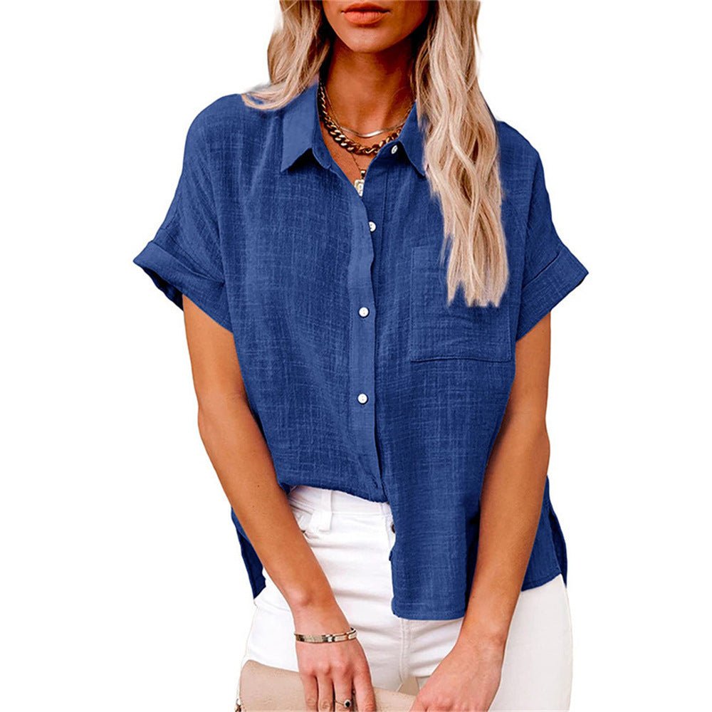 Roos | Dames Luchtige Korte Mouw Button-Down Blouse
