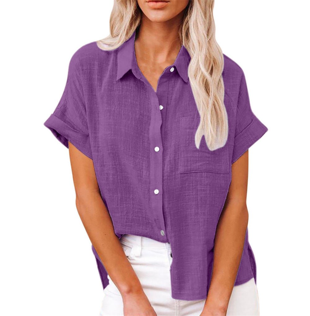 Roos | Dames Luchtige Korte Mouw Button-Down Blouse