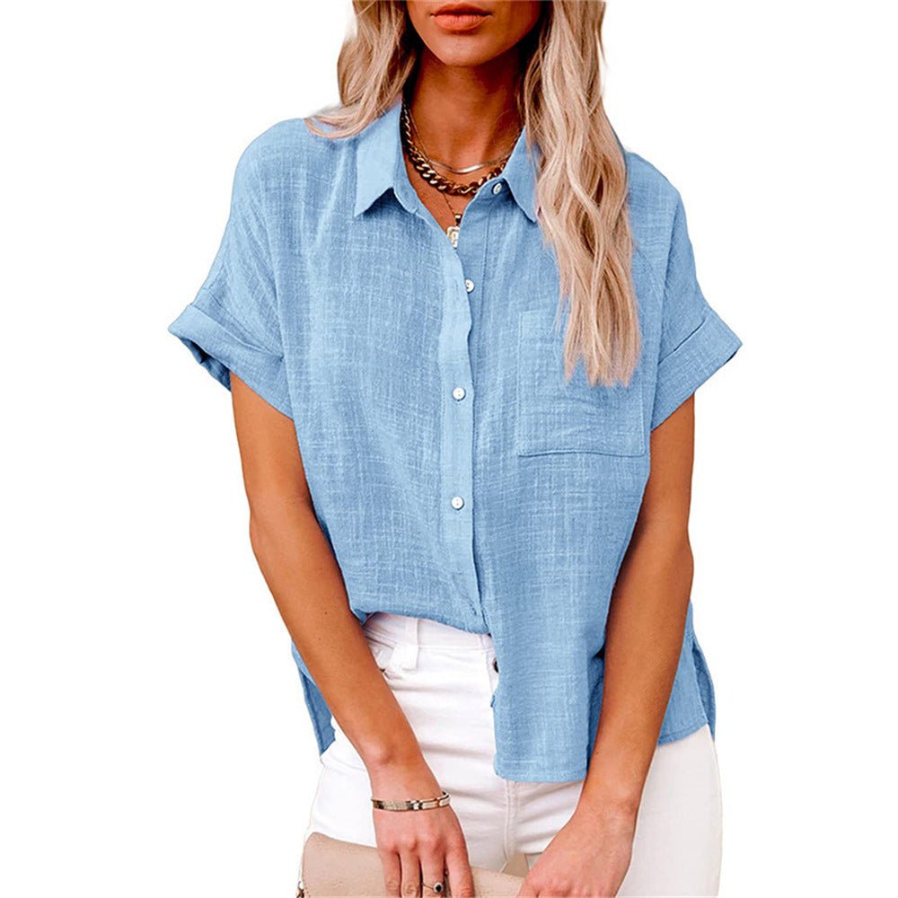 Roos | Dames Luchtige Korte Mouw Button-Down Blouse