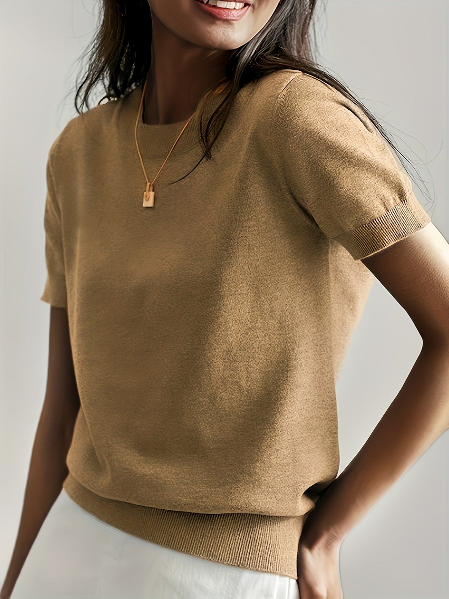 Lieke | Dames Luchtige Korte Mouw Knit Sweater met Ronde Hals