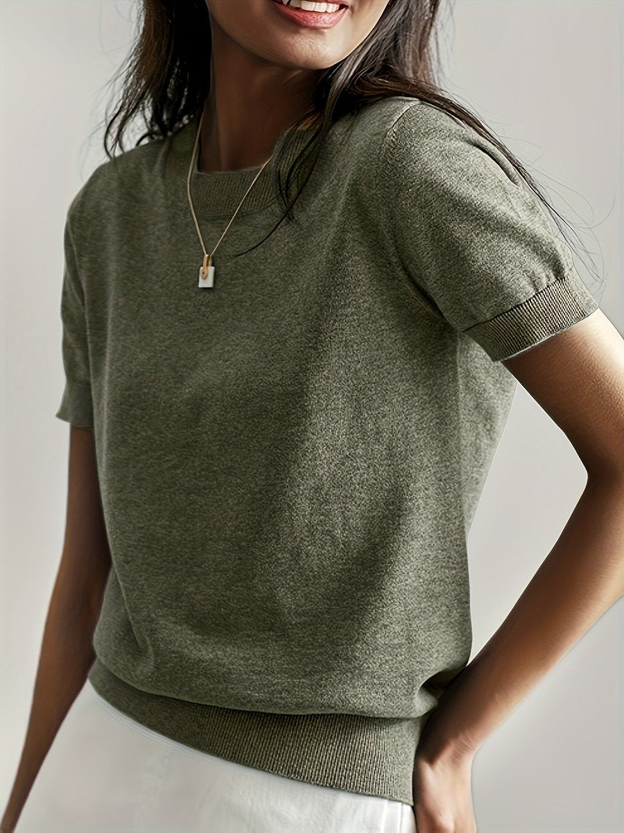 Lieke | Dames Luchtige Korte Mouw Knit Sweater met Ronde Hals
