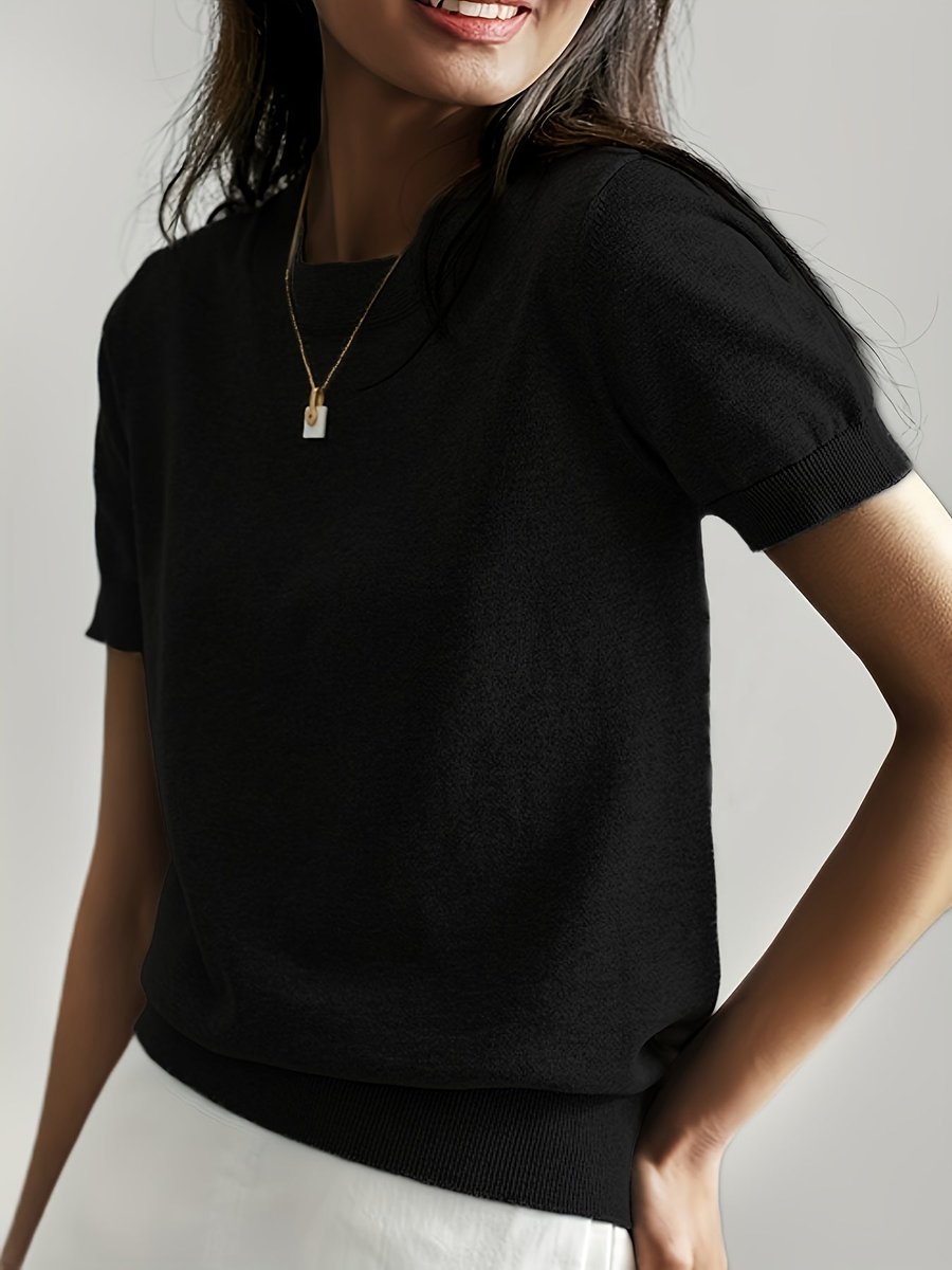 Lieke | Dames Luchtige Korte Mouw Knit Sweater met Ronde Hals