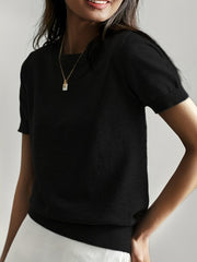 Lieke | Dames Luchtige Korte Mouw Knit Sweater met Ronde Hals