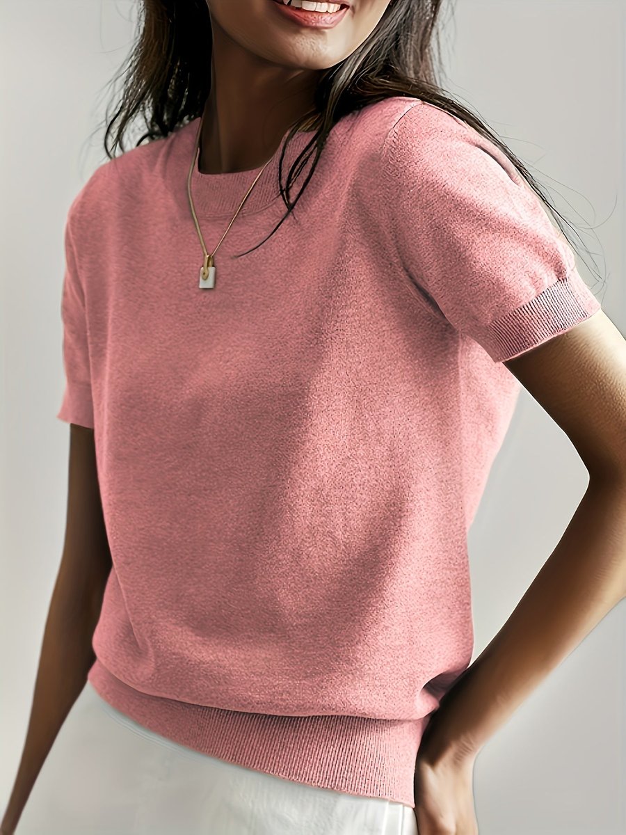 Lieke | Dames Luchtige Korte Mouw Knit Sweater met Ronde Hals