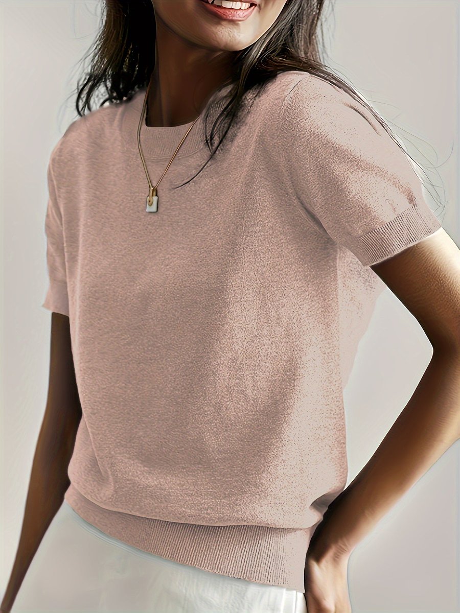 Lieke | Dames Luchtige Korte Mouw Knit Sweater met Ronde Hals