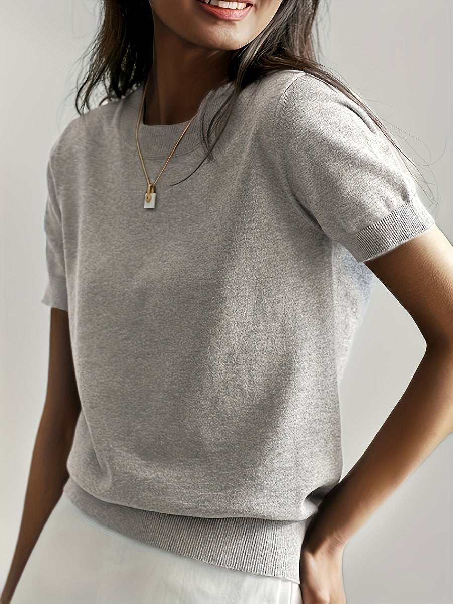 Lieke | Dames Luchtige Korte Mouw Knit Sweater met Ronde Hals