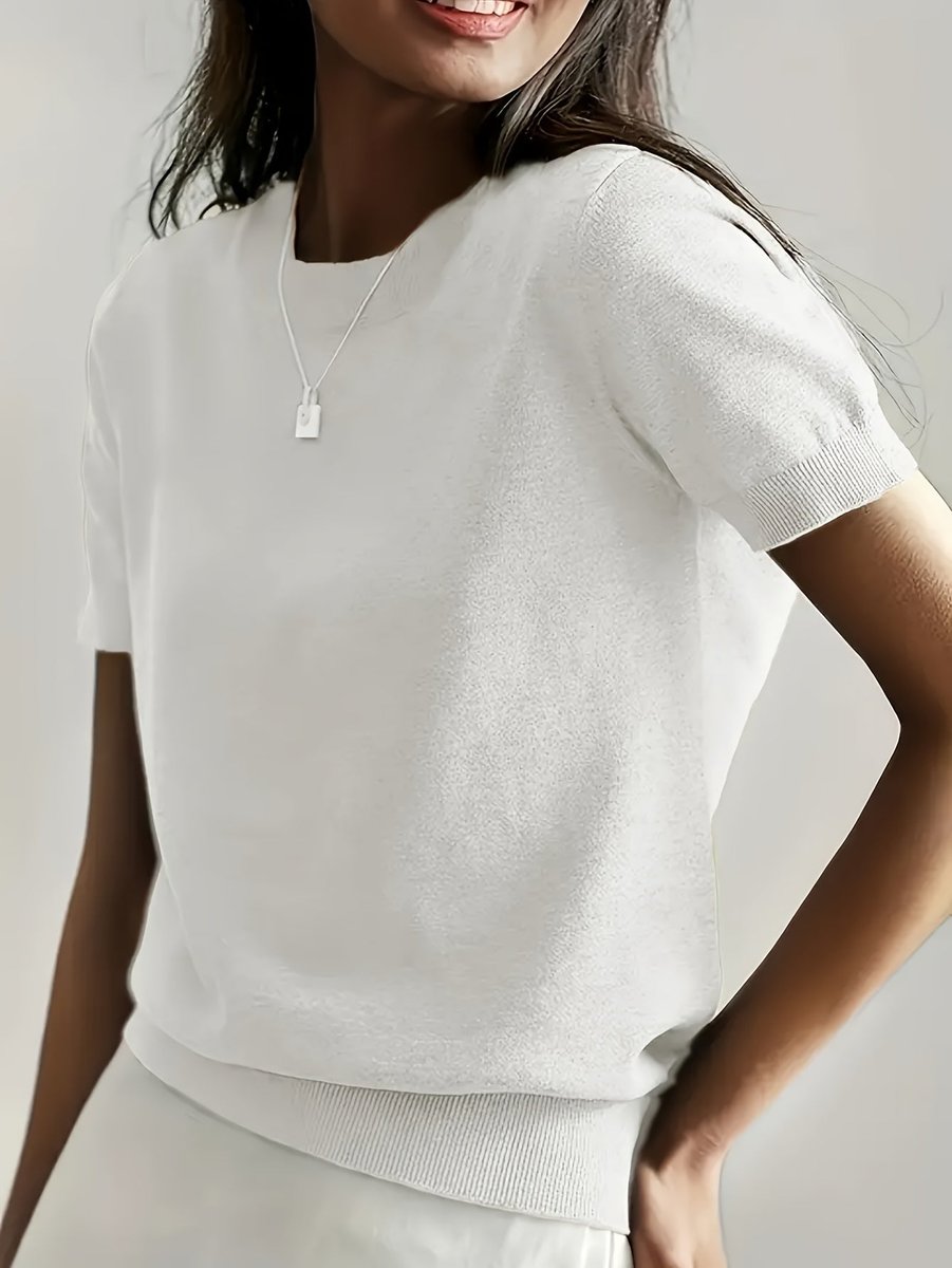 Lieke | Dames Luchtige Korte Mouw Knit Sweater met Ronde Hals