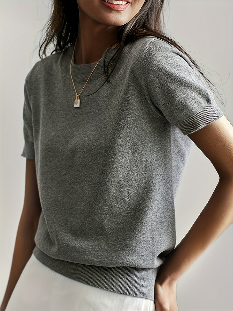 Lieke | Dames Luchtige Korte Mouw Knit Sweater met Ronde Hals
