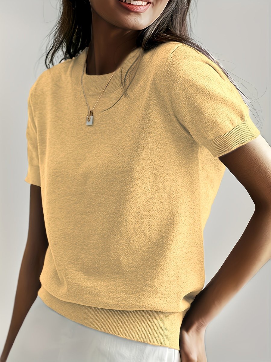 Lieke | Dames Luchtige Korte Mouw Knit Sweater met Ronde Hals