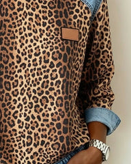 Lotte | Dames Luipaardprint Denim Patchwork Sweater Ronde Hals
