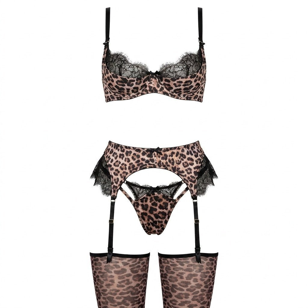 Elin | Dames Luipaardprint Kanten Lingerieset