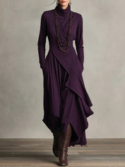 Mila | Dames Maxi Long Sleeve Dress Coltrui Asymmetrische Rok