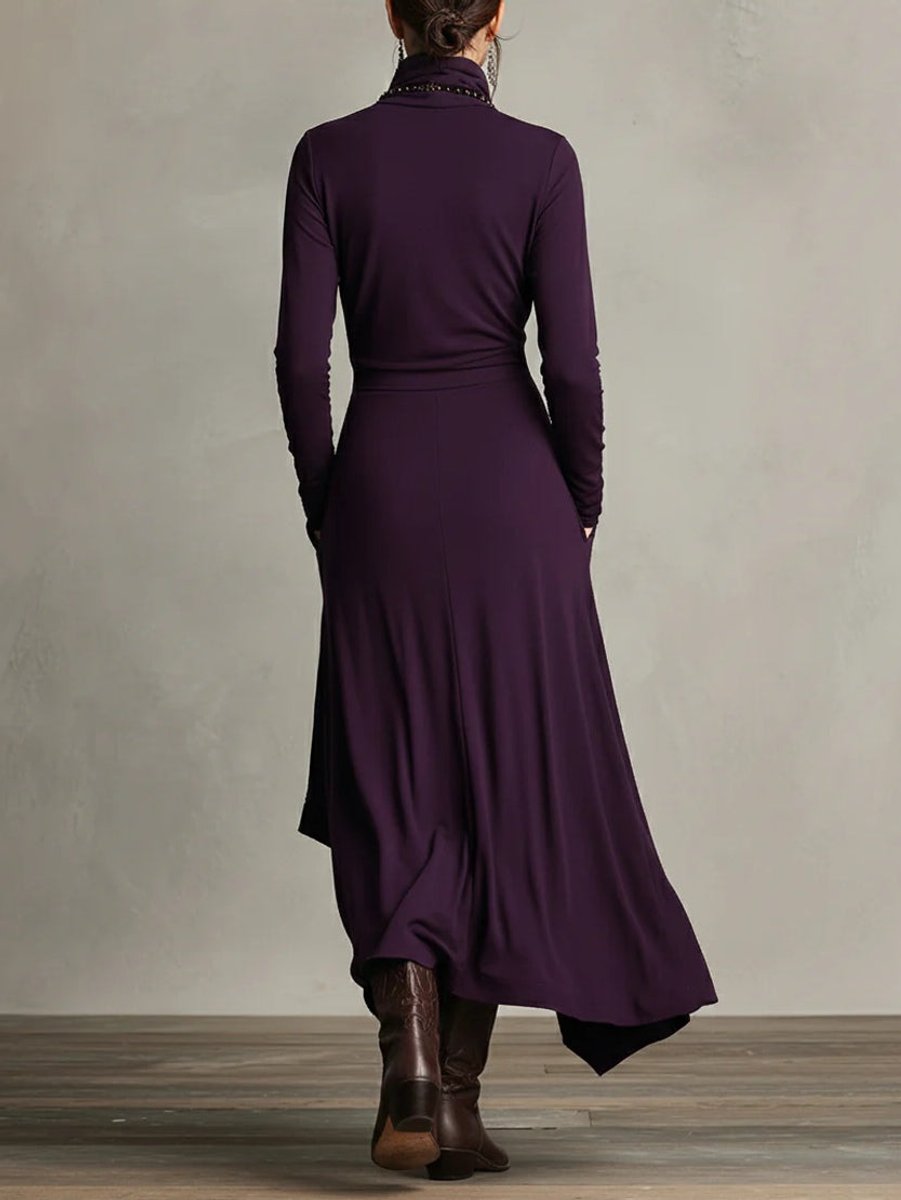 Mila | Dames Maxi Long Sleeve Dress Coltrui Asymmetrische Rok